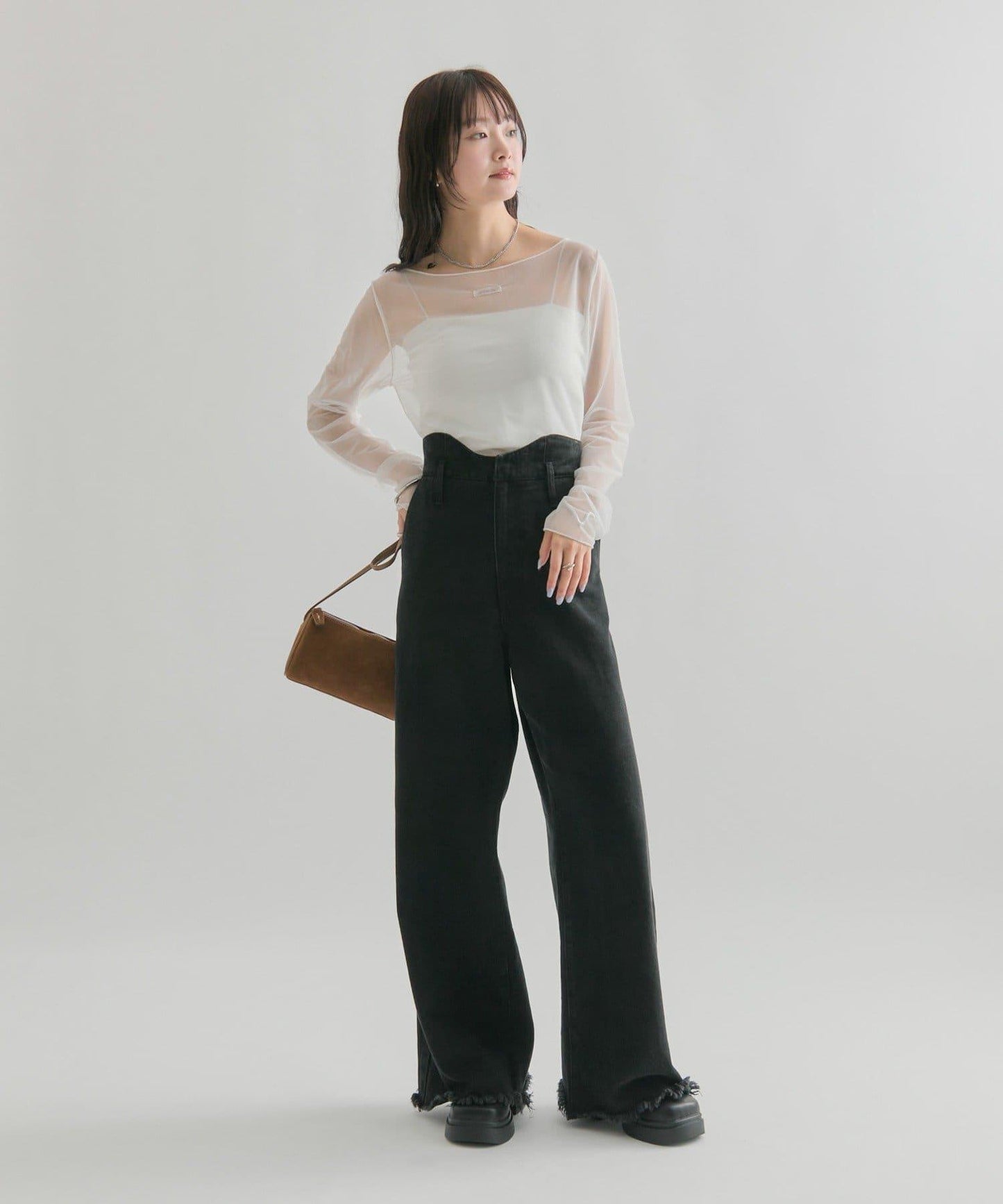 透視開衩網紗上衣