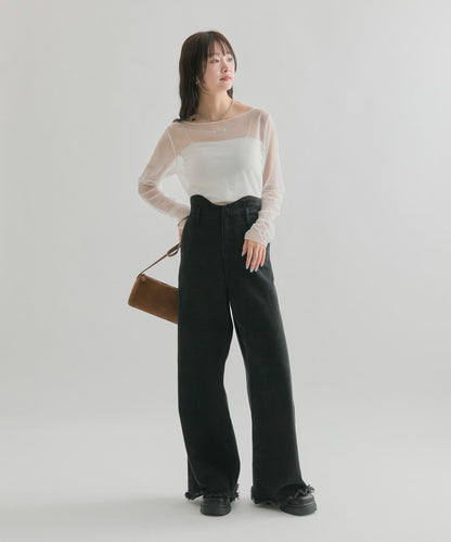 透視開衩網紗上衣