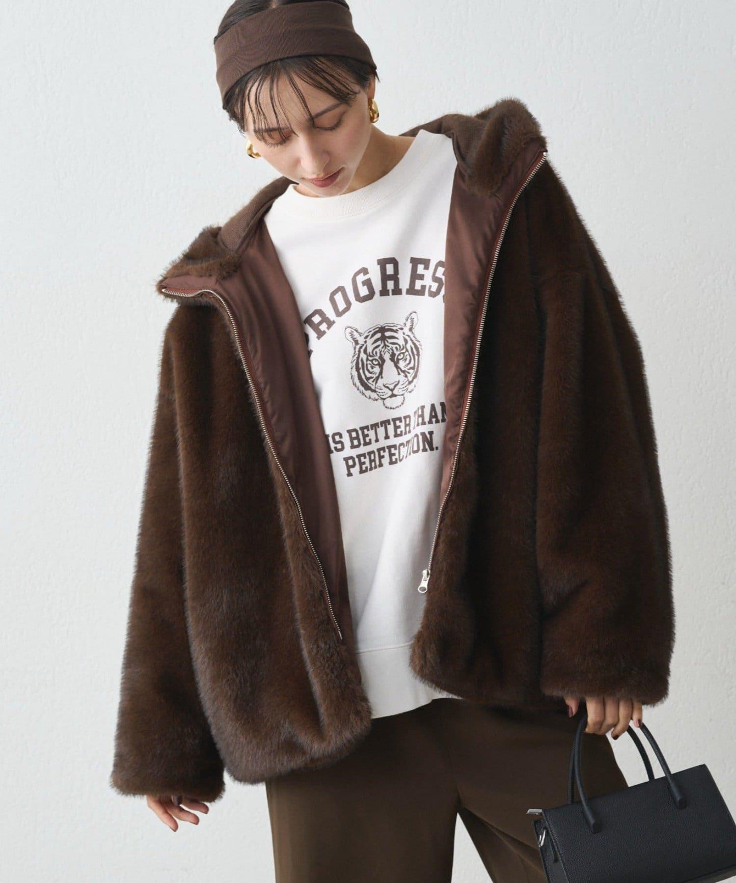 連帽仿皮草短夾克