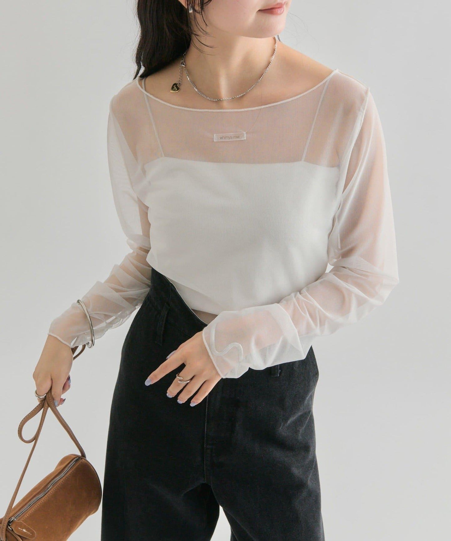 透視開衩網紗上衣