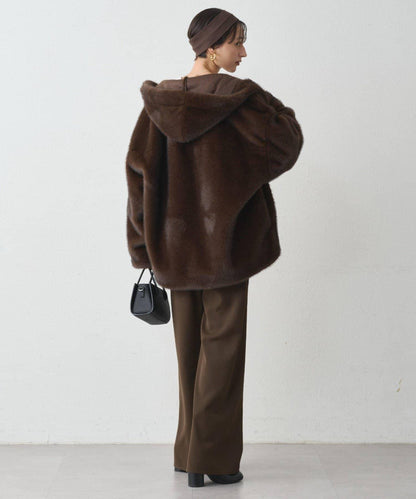 連帽仿皮草短夾克