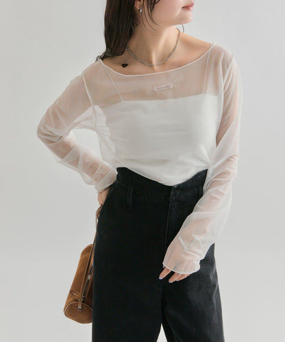 透視開衩網紗上衣