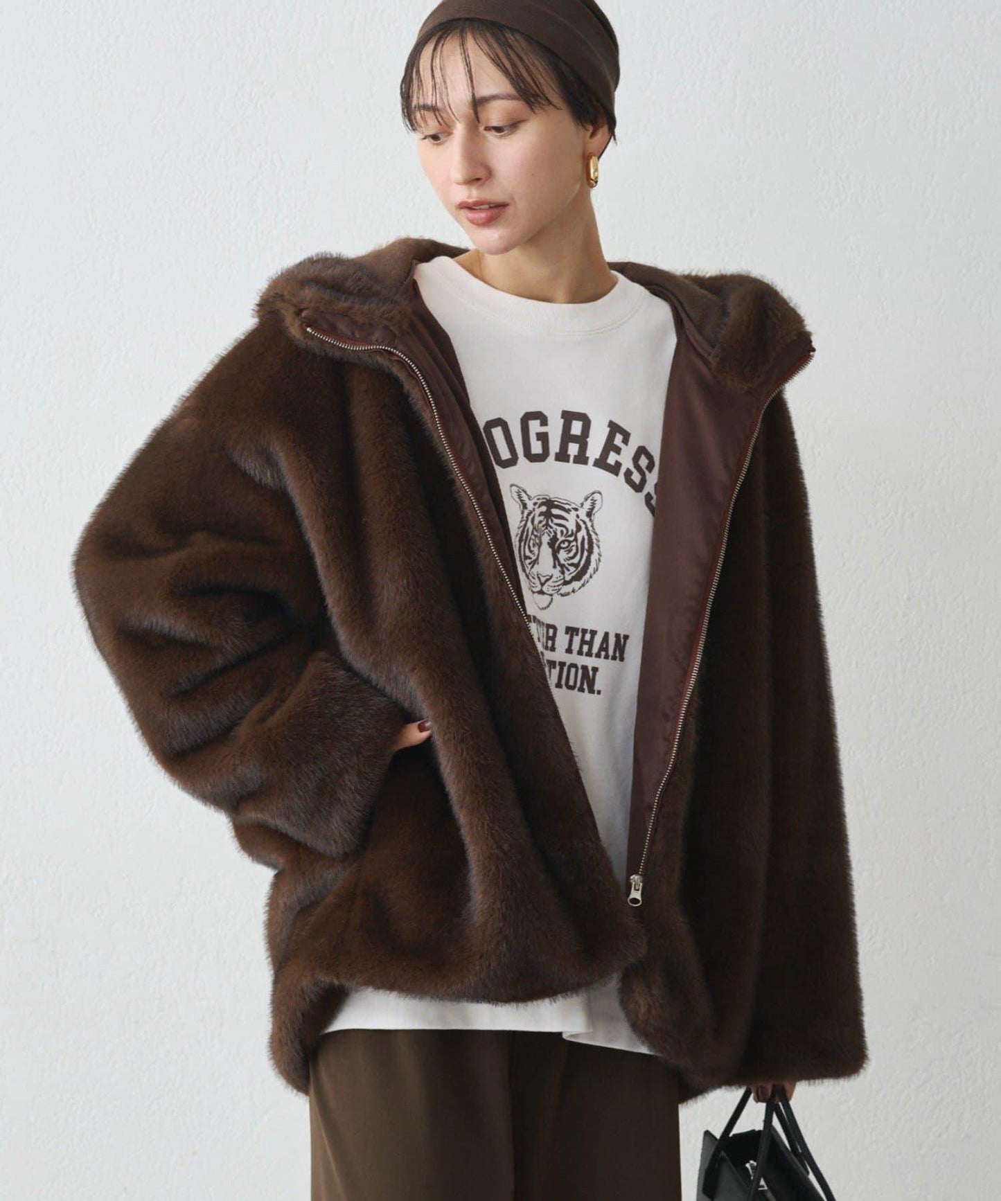 連帽仿皮草短夾克