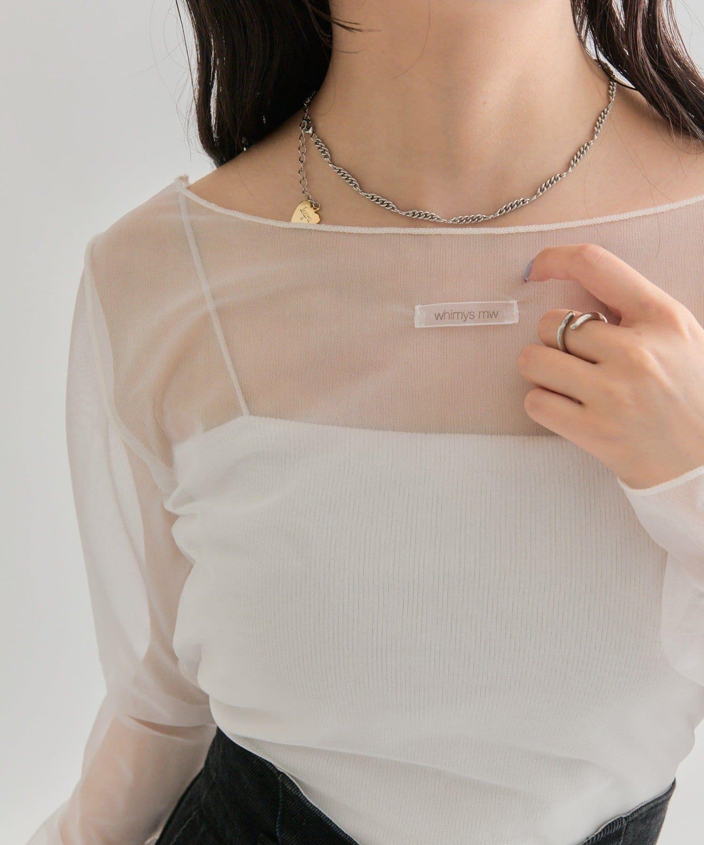 透視開衩網紗上衣