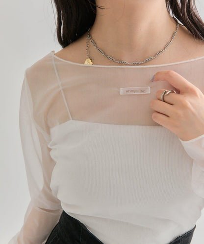 透視開衩網紗上衣