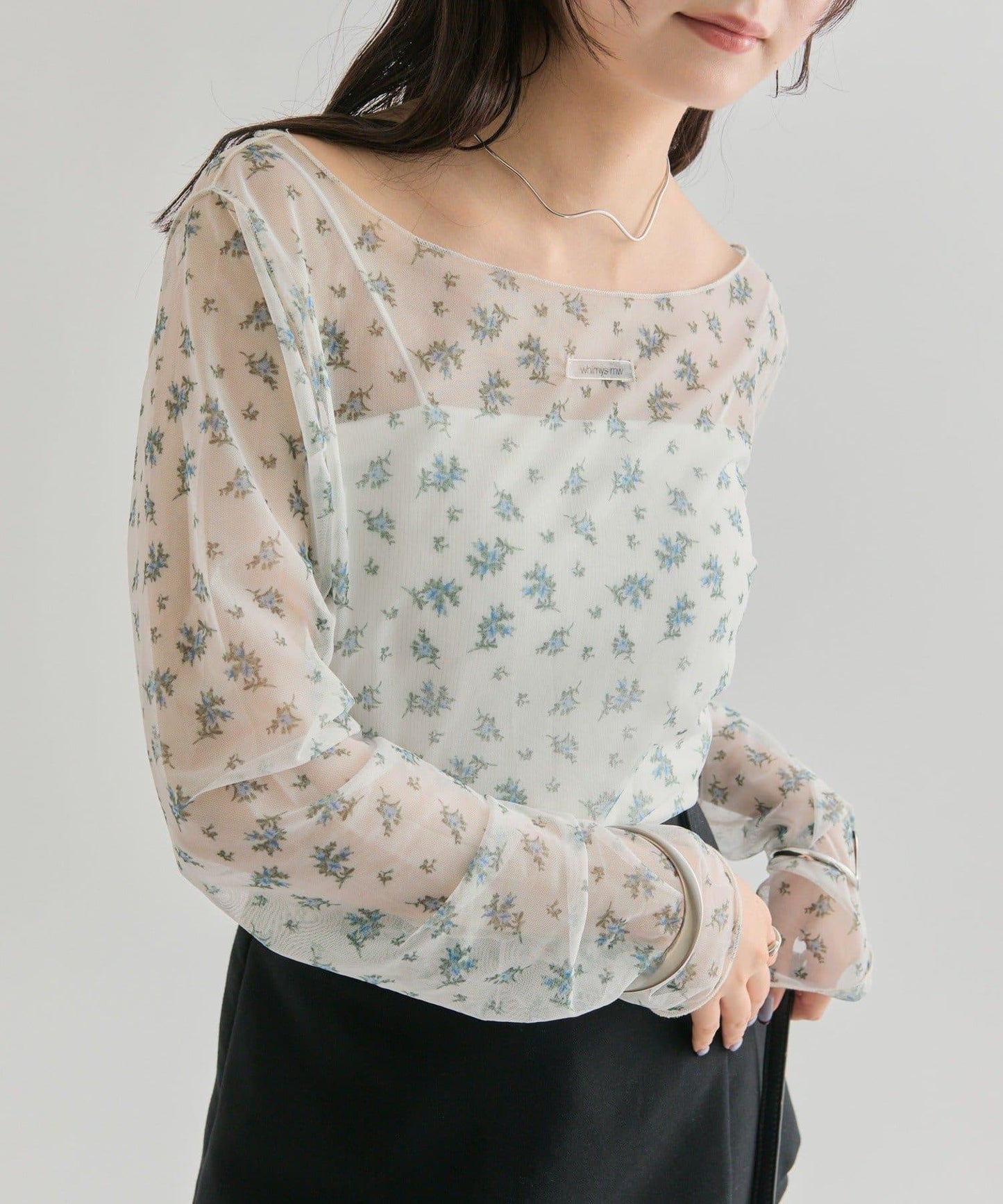 透視開衩網紗上衣