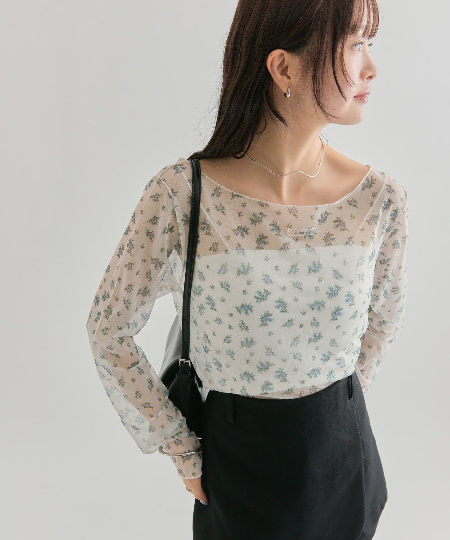 透視開衩網紗上衣