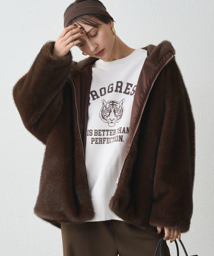 連帽仿皮草短夾克