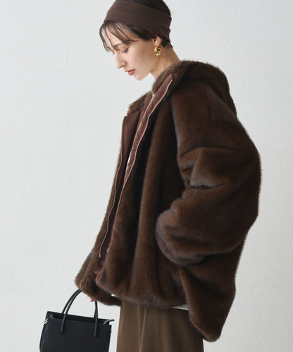 連帽仿皮草短夾克