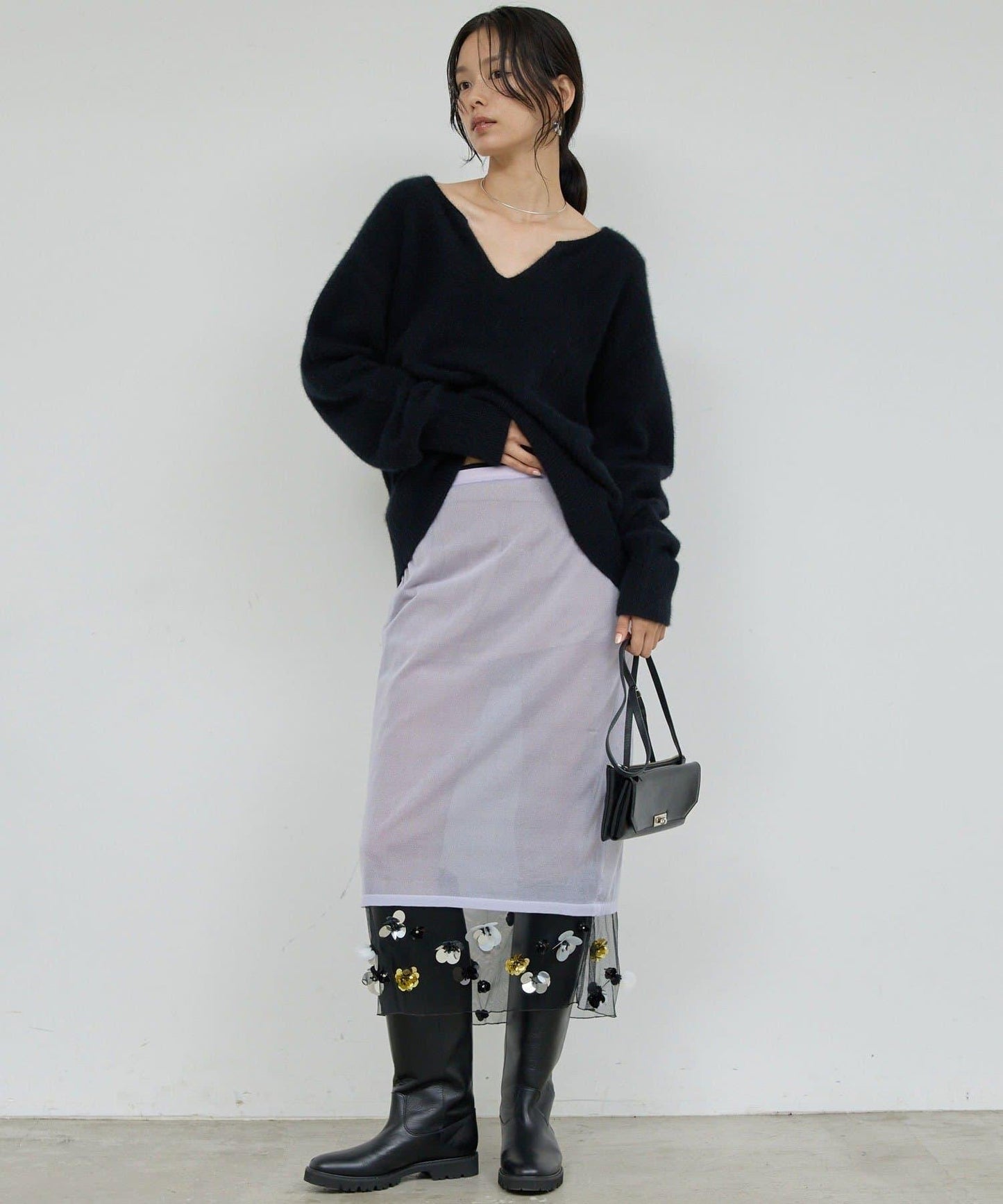 【25週年紀念款】透視珠飾半身裙