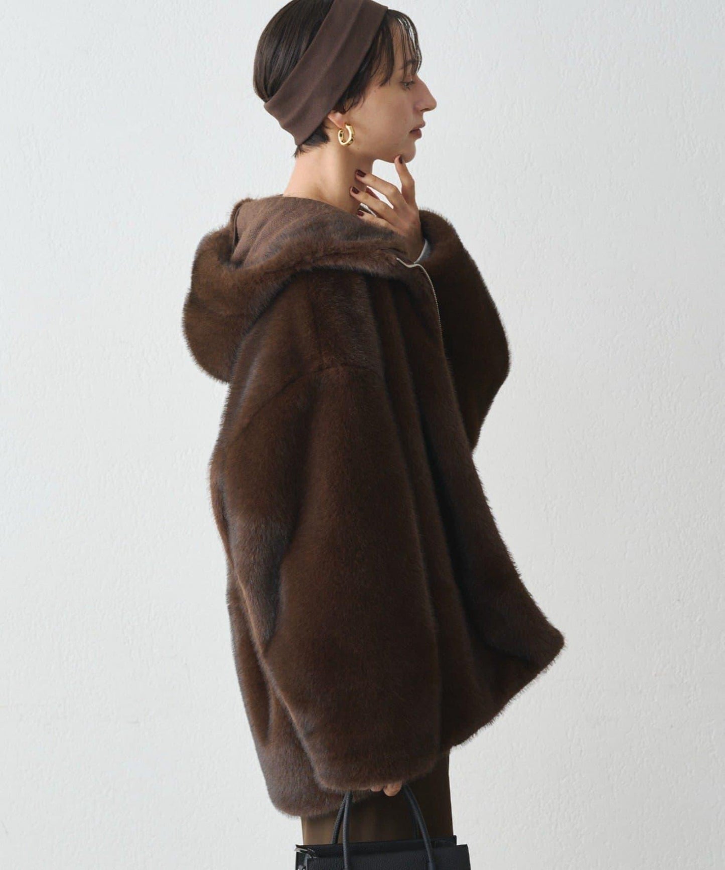 連帽仿皮草短夾克