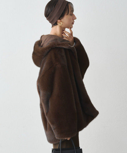 連帽仿皮草短夾克