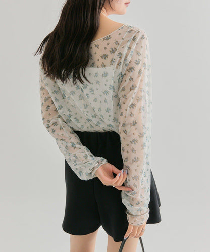 透視開衩網紗上衣