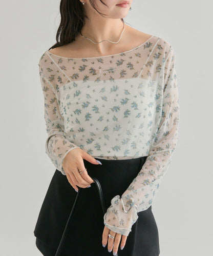 透視開衩網紗上衣