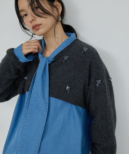 【25週年紀念款】寶石裝飾短款V領針織衫