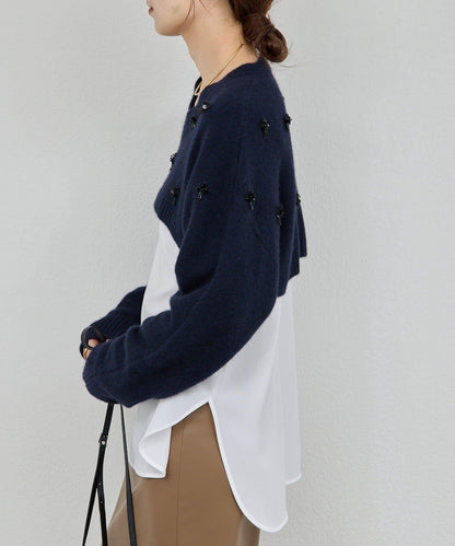 【25週年紀念款】寶石裝飾短款V領針織衫