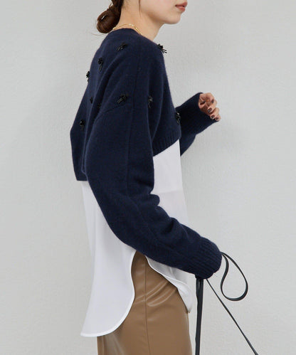 【25週年紀念款】寶石裝飾短款V領針織衫