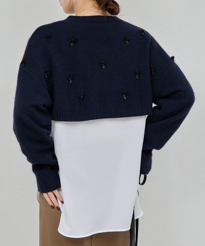 【25週年紀念款】寶石裝飾短款V領針織衫