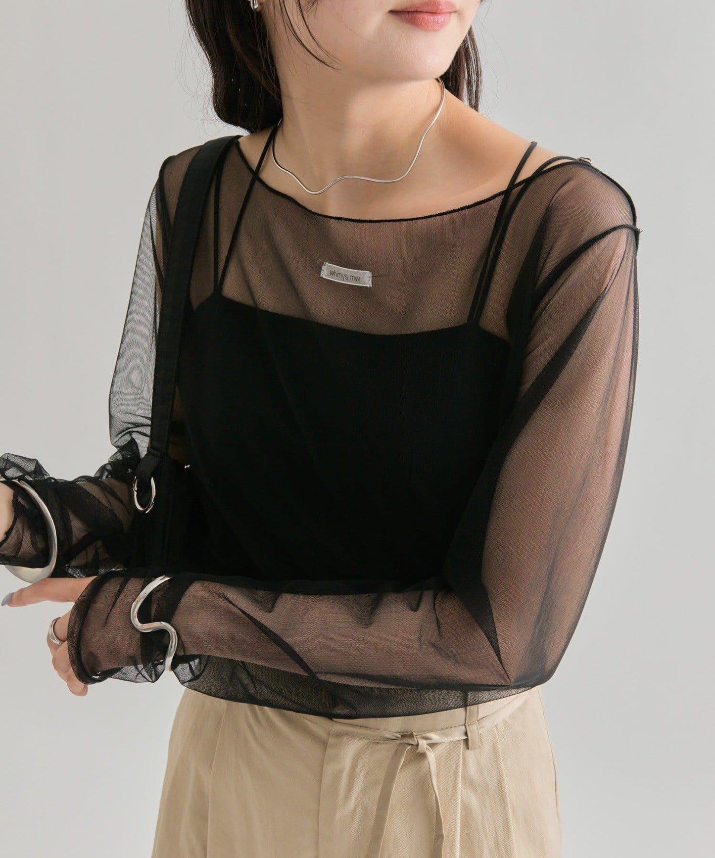 透視開衩網紗上衣