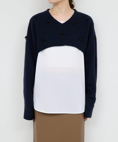 【25週年紀念款】寶石裝飾短款V領針織衫