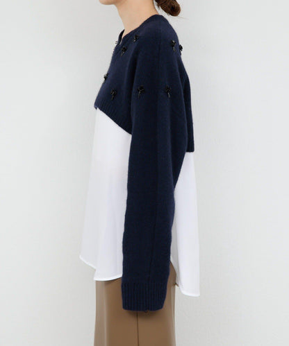 【25週年紀念款】寶石裝飾短款V領針織衫