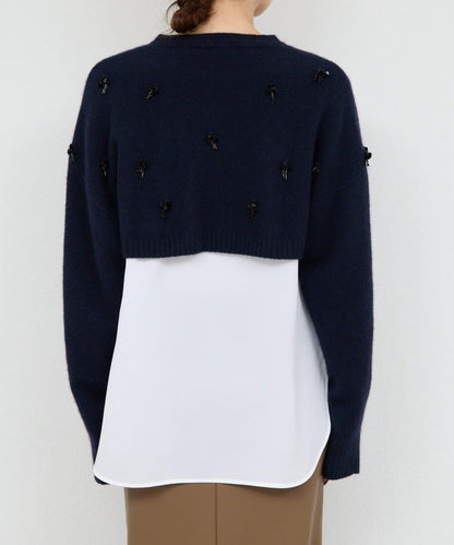 【25週年紀念款】寶石裝飾短款V領針織衫