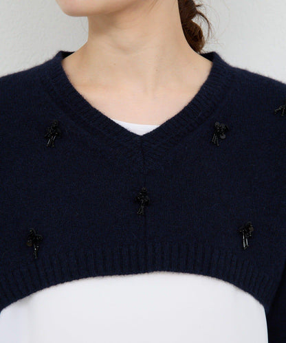 【25週年紀念款】寶石裝飾短款V領針織衫