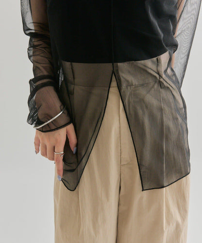 透視開衩網紗上衣