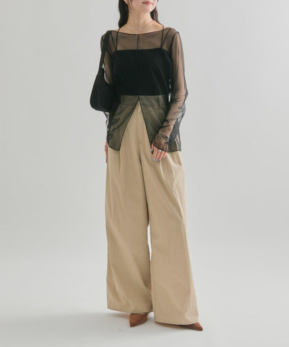 透視開衩網紗上衣