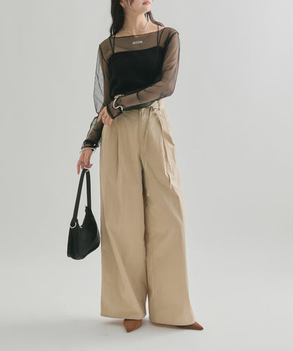 透視開衩網紗上衣