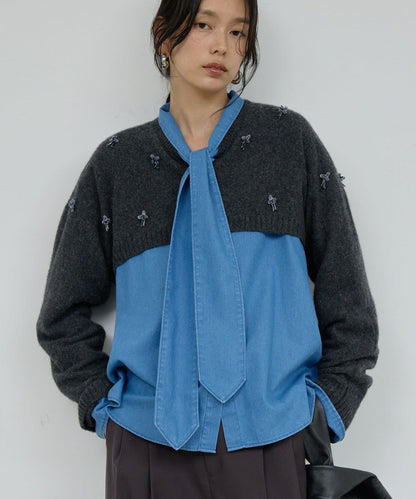 【25週年紀念款】寶石裝飾短款V領針織衫