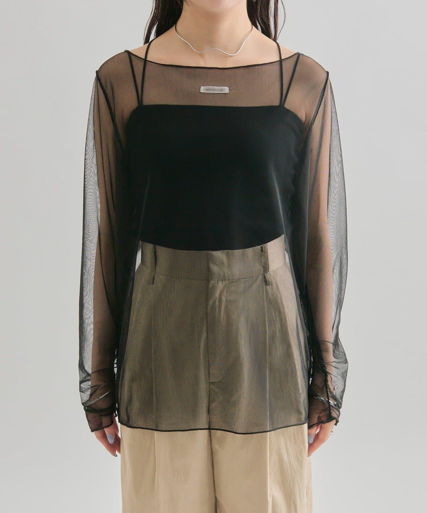 透視開衩網紗上衣