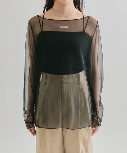 透視開衩網紗上衣