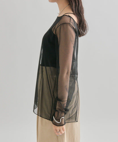 透視開衩網紗上衣