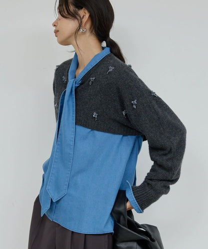 【25週年紀念款】寶石裝飾短款V領針織衫