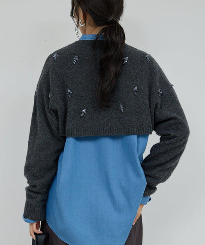 【25週年紀念款】寶石裝飾短款V領針織衫