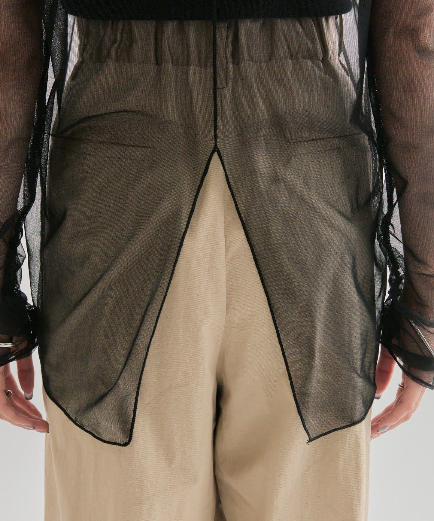 透視開衩網紗上衣