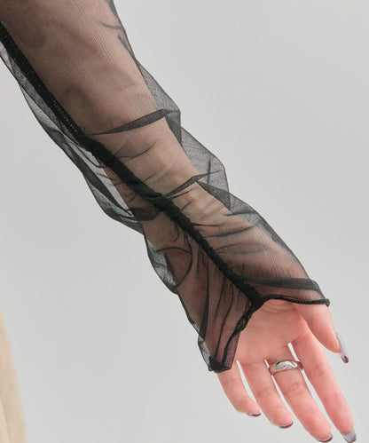 透視開衩網紗上衣