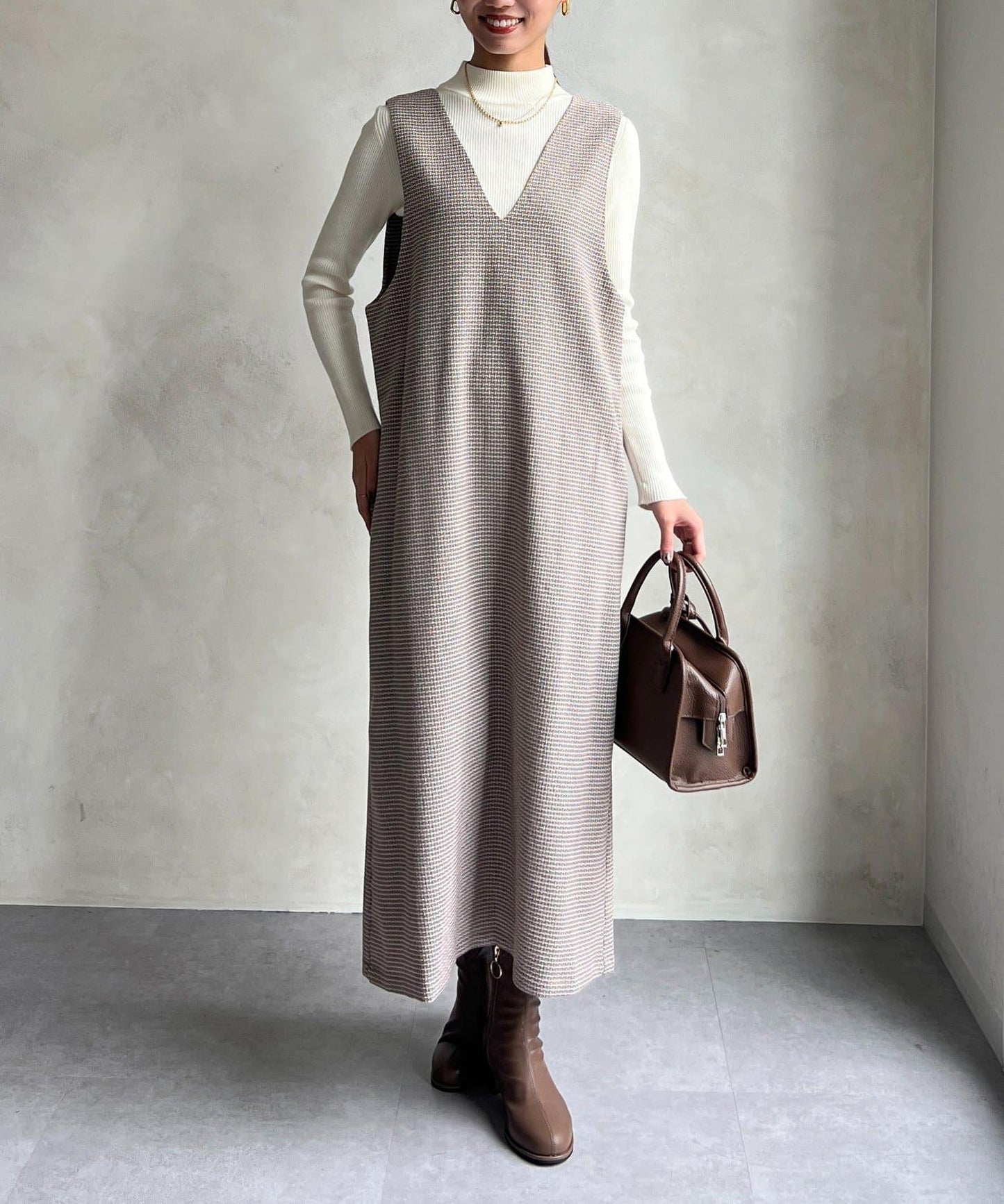 內搭套裝高腰帶連衣裙