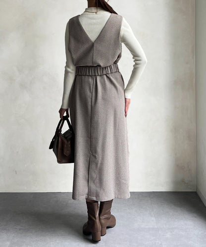 內搭套裝高腰帶連衣裙