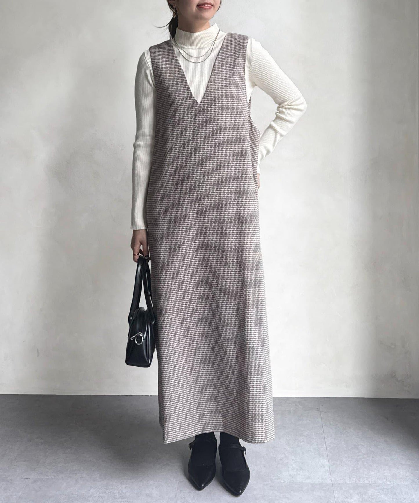 內搭套裝高腰帶連衣裙