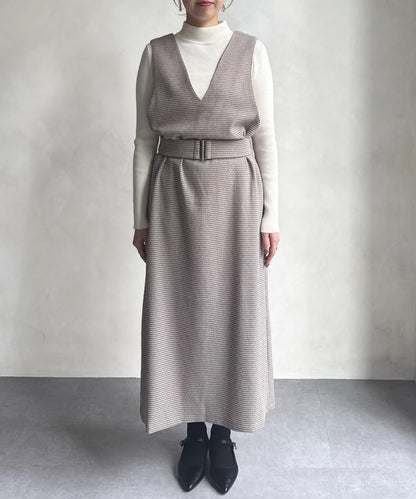 內搭套裝高腰帶連衣裙