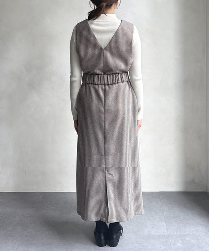 內搭套裝高腰帶連衣裙