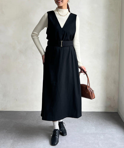 內搭套裝高腰帶連衣裙