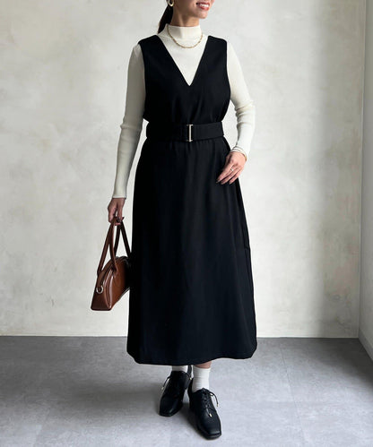 內搭套裝高腰帶連衣裙