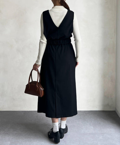 內搭套裝高腰帶連衣裙
