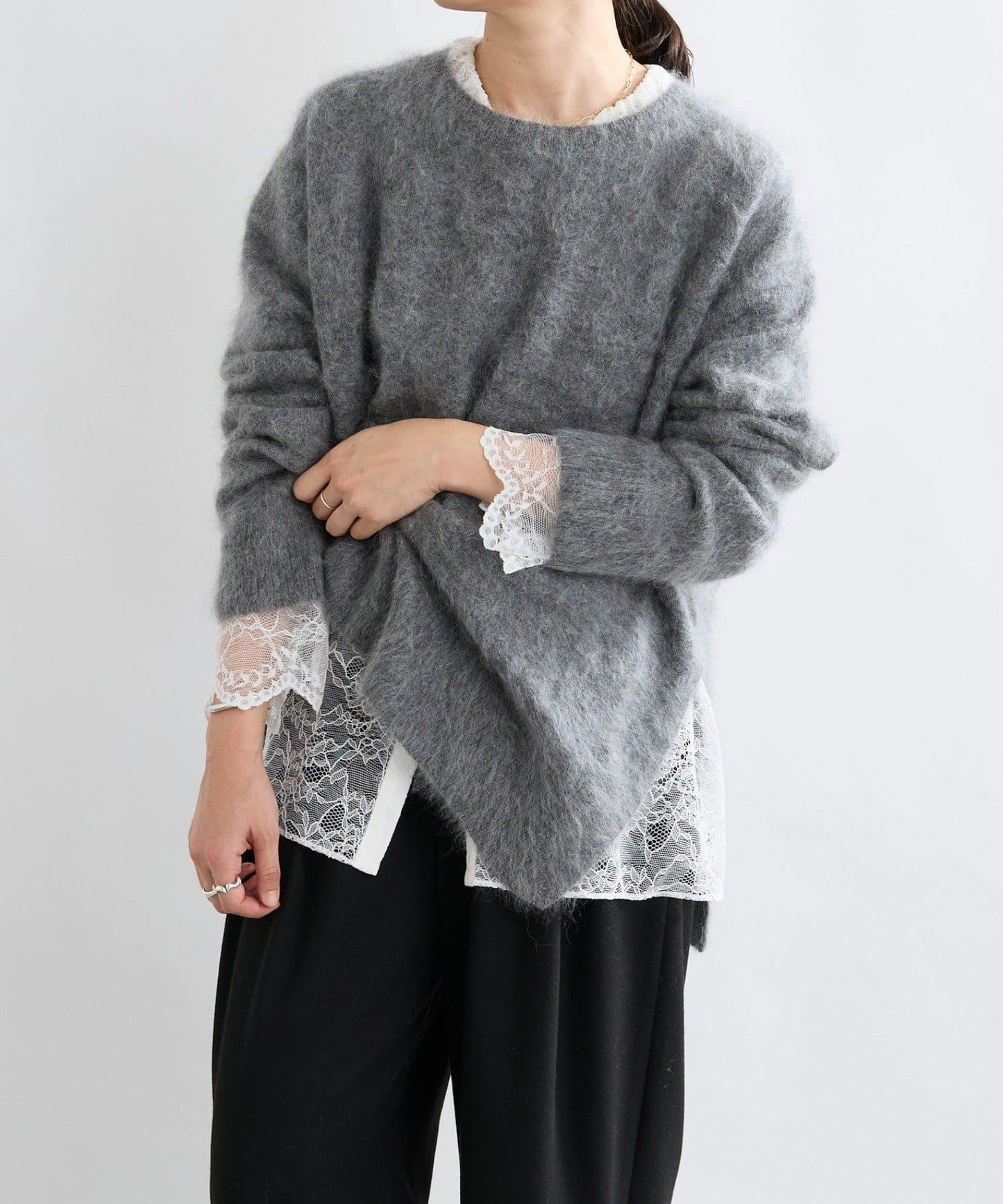 【蓬鬆質感】起毛羊毛側開叉針織衫