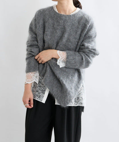 【蓬鬆質感】起毛羊毛側開叉針織衫