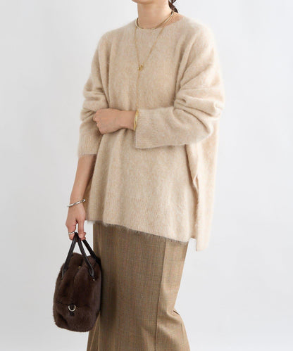 【蓬鬆質感】起毛羊毛側開叉針織衫