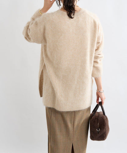 【蓬鬆質感】起毛羊毛側開叉針織衫